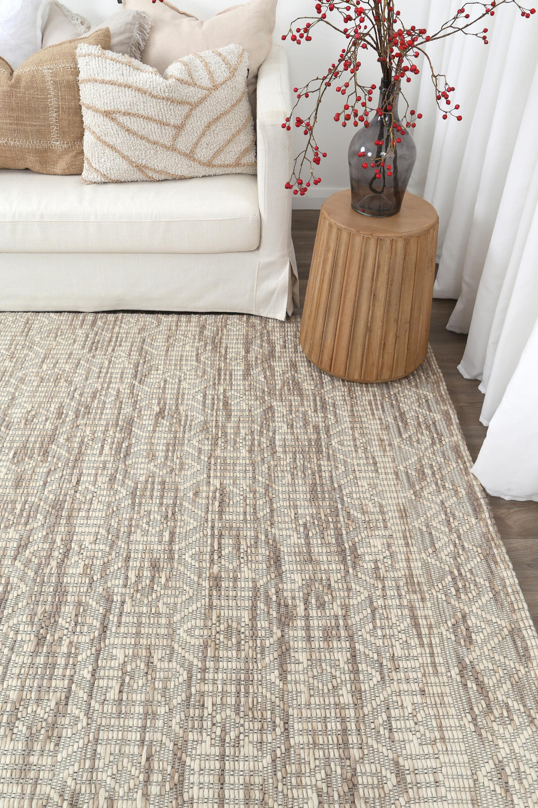 Copacabana Geometric Beige Wool Rug -PANI 01 BEIGE