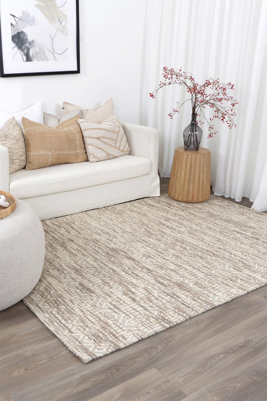 Copacabana Geometric Beige Wool Rug -PANI 01 BEIGE