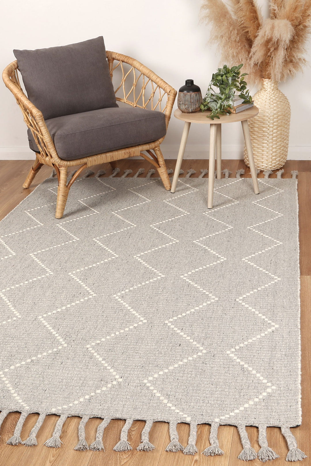 Goa Zig-Zag Wool Blend Grey Rug - D2GRE