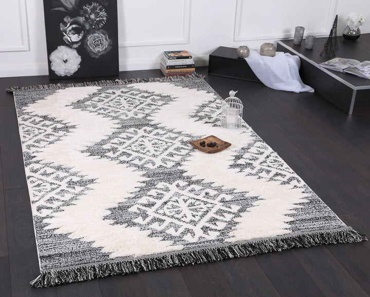 Kaza Tribal Cream Anthracite Rug - 8752A CREA