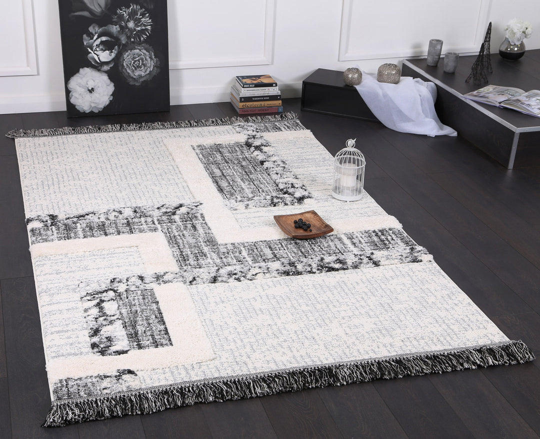 Kaza Tribal Modern Cream Anthracite Rug - 9011B CREA