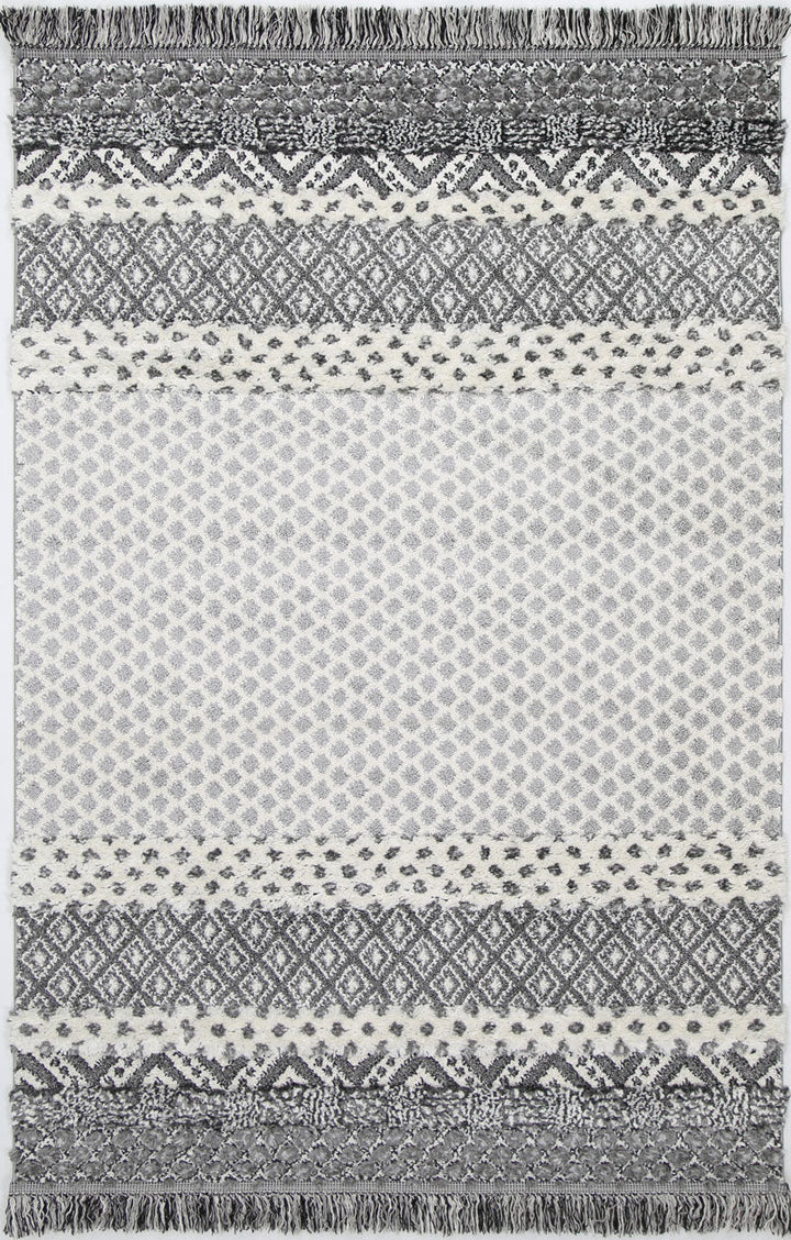 Kaza Tribal Edge Cream Anthracite Rug - 9030GREY