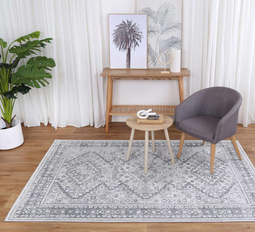 Oporto Mundra Grey Tribal Soft Rug - Oport03