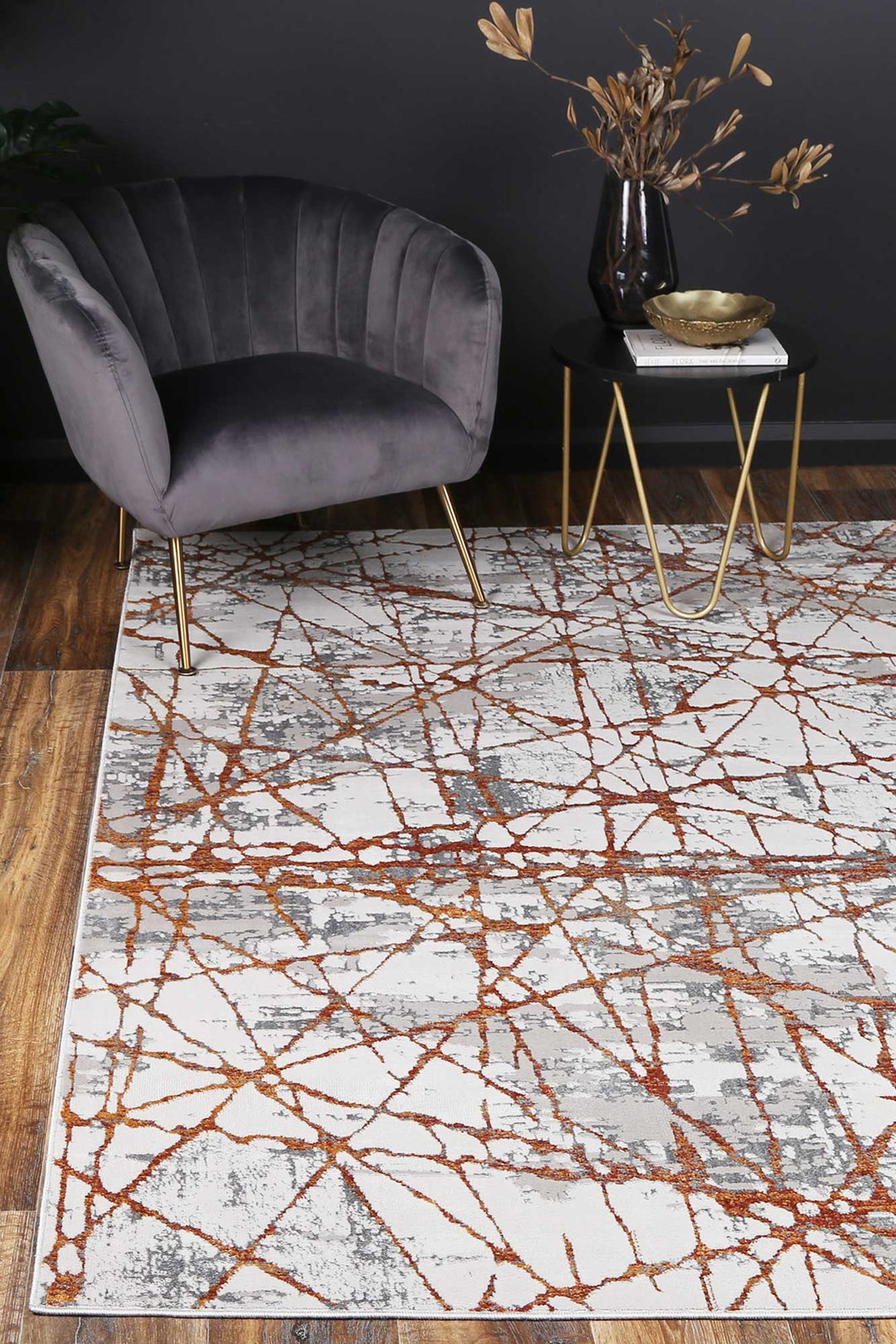 Porto James Grey & Orange Geometric Rug - 03