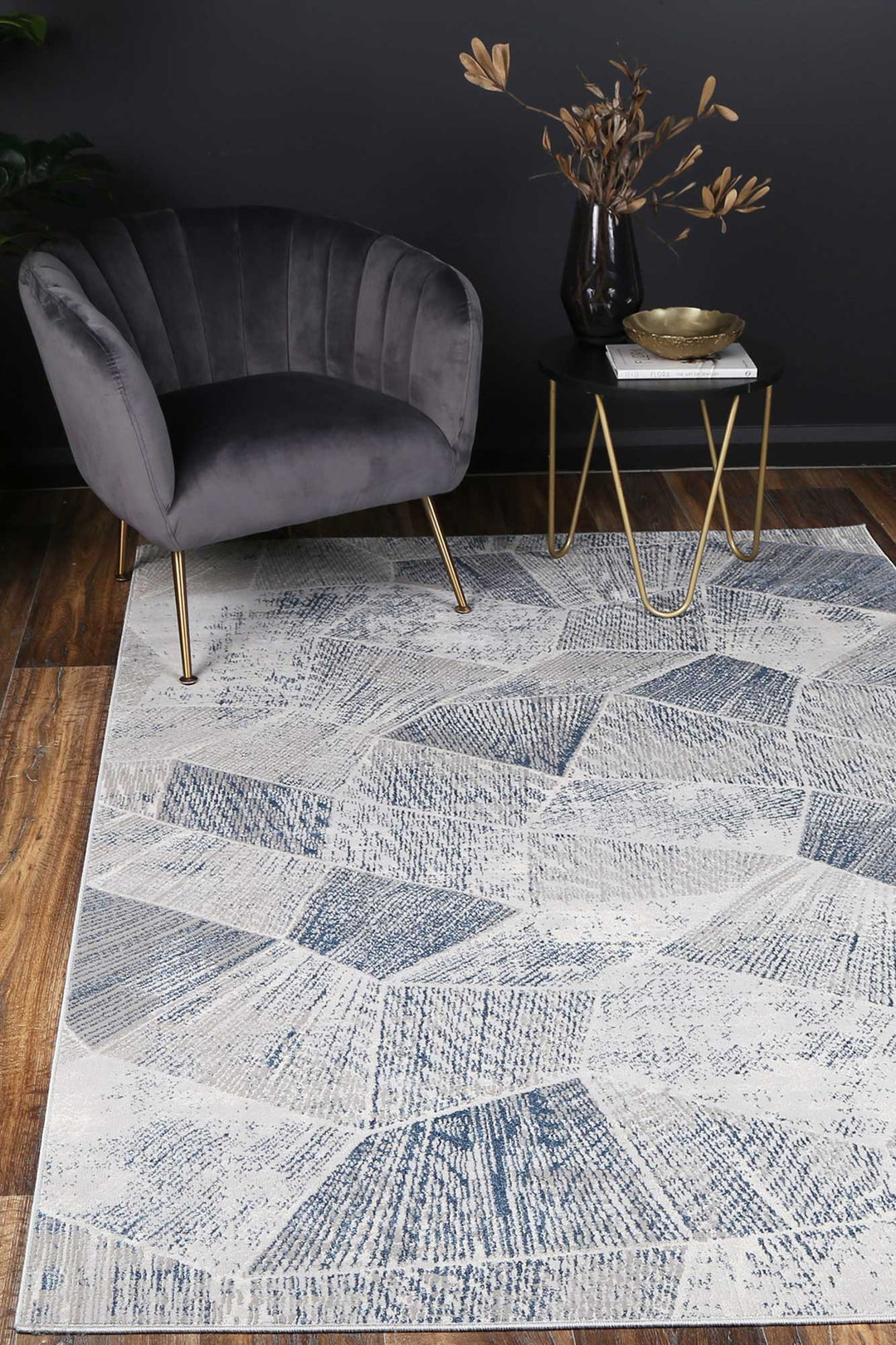 Porto Mason Grey & Blue Geometric Rug - 17